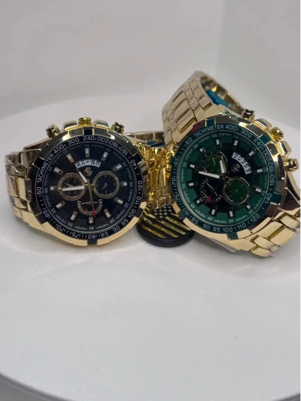 AJ stainless steel watch bundle gold tone, green/black face